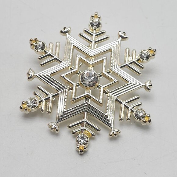 Snowflake Rhinestone Brooch Pin Silver Tone 2 Inch Diameter - Picture 2 of 4